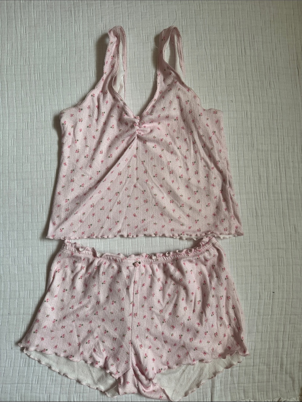 BCBGeneration Light Pink Floral Ribbed Tank & Shorts Sleep Set